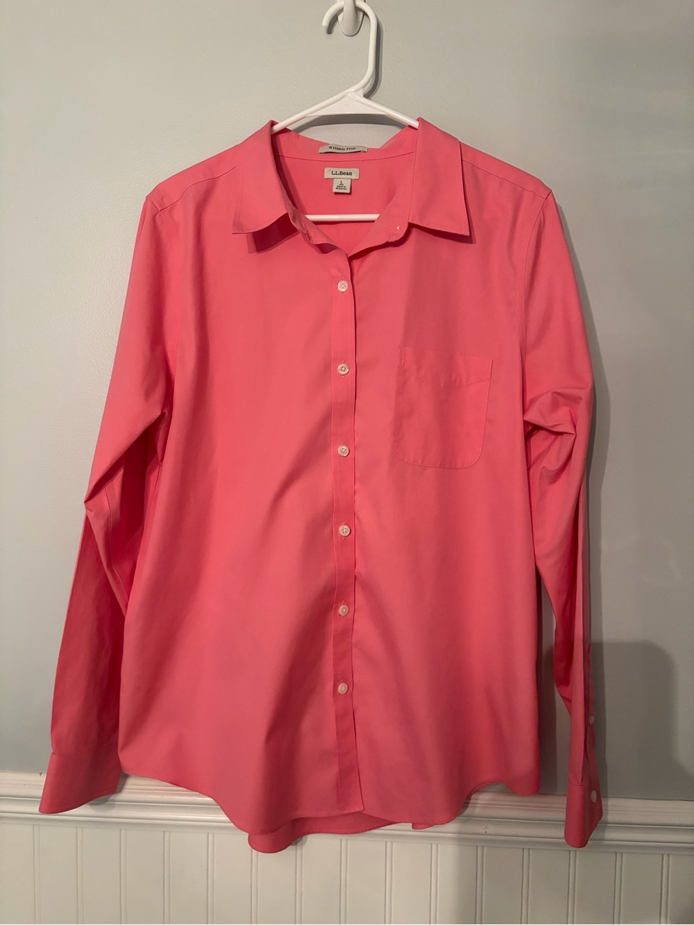 L.L. Bean Women's Long-Sleeve Button-Up Shirt in Coral Pink